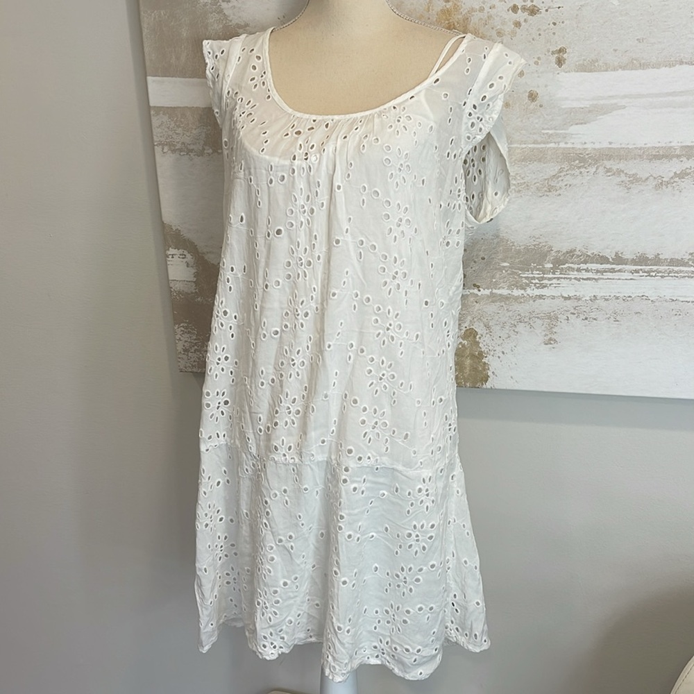 White Flowy Eyelet Dress with Slip by Velvet Graham & Spencer - Picture 2 of 10